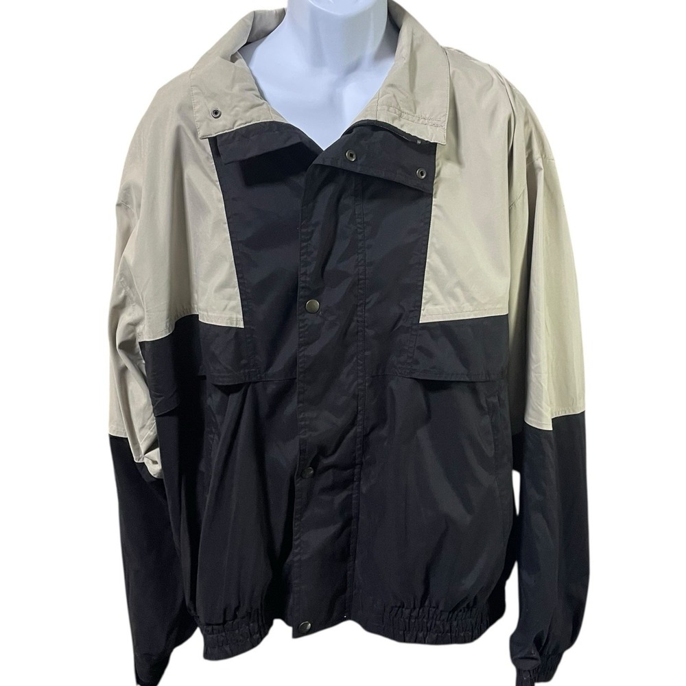 Grand Slam Mens XXL Windbreaker Jacket Colorblock Black Tan Full Zip Mesh Lined